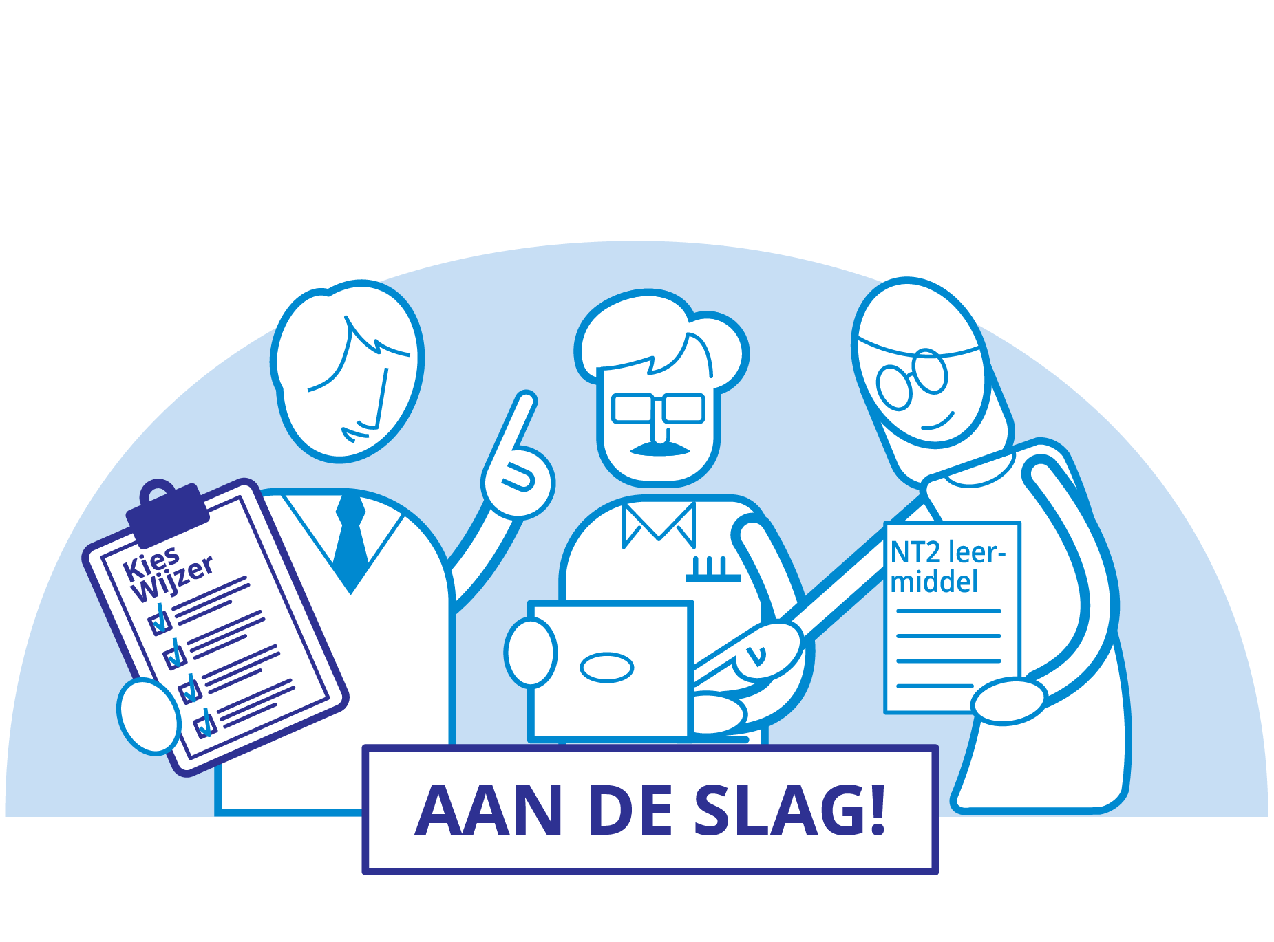 Illustratie verschillende stakeholders gaan samen aan de slag.